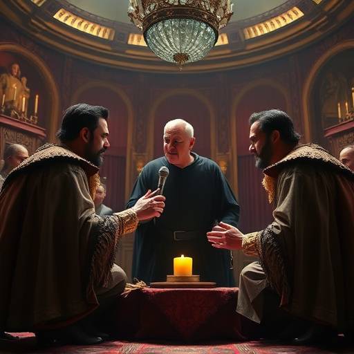 Atores ensaiando uma cena de Hamlet em um palco.