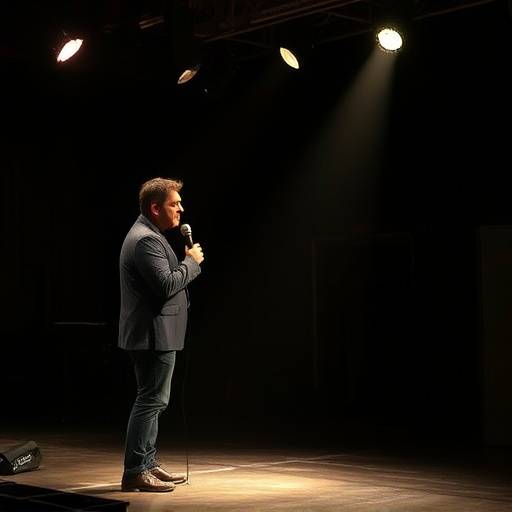 Marcelo Silva, professor de improvisaäão teatral, em uma apresentaäão.
