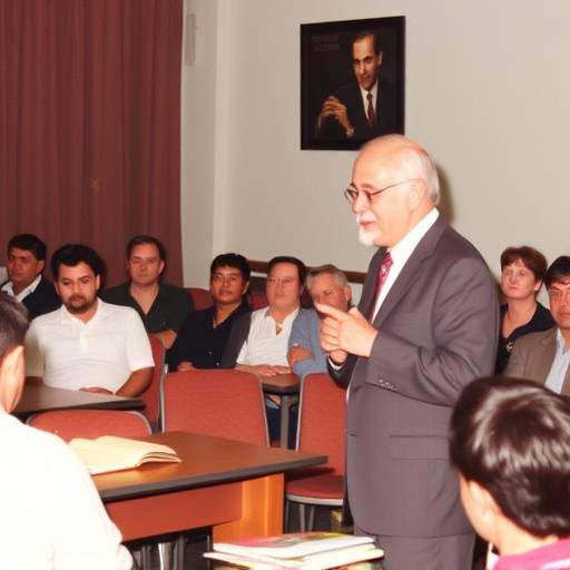 Uma foto antiga do fundador da Escola de Teatro Arte Viva, Sr. Antônio Carlos, ensinando uma aula em 1995.